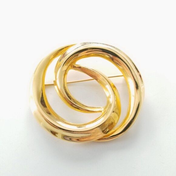 Vintage Gold Tone Interlocking Circle Large Costume Brooch - Picture 5 of 5